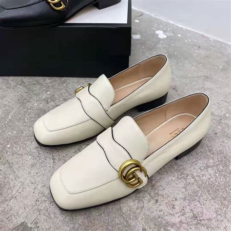 gucci off-white leather heeled loafers|gucci fringe loafer.